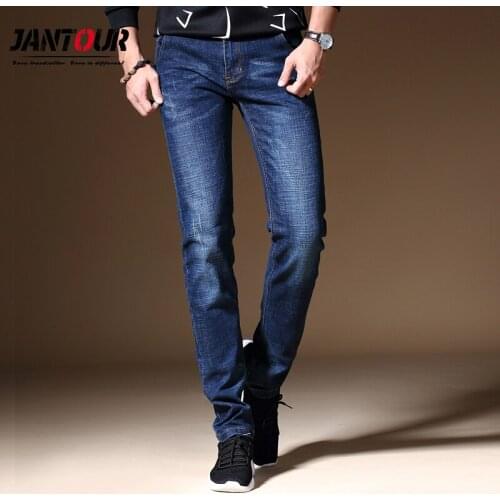 2020 Men Jeans Business Casual Straight Slim Fit Blue gray Jeans Stretch Denim Pants Trousers Classic Cowboys Young Man Jeans