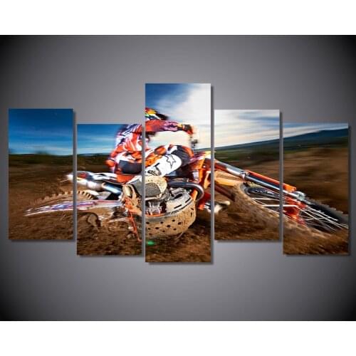 JIE DO ART Modern Wall Art Sports Pictures Vintage Abstract Home Decor 5 Panel Motocross Painting On Canvas Posters