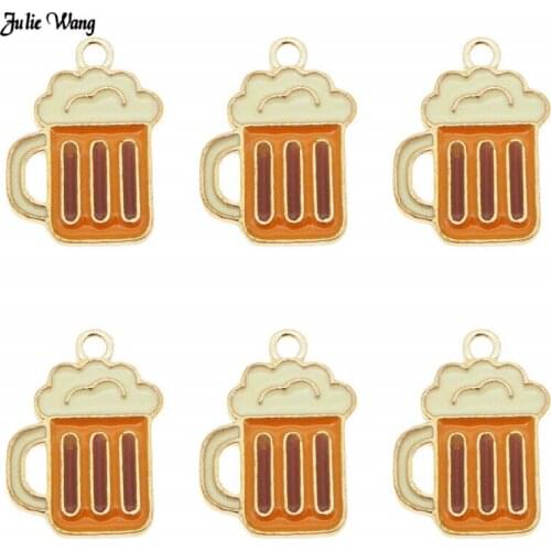 Julie Wang 10pcs Fashion Alloy Enamel Wine Cup Beer Mug Charms For Women Bracelet Earrings Pendant DIY Accessory 19*14mm