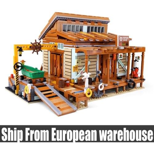 Yeshin 12004 MOC Streetview Building Blocks The 30106 Shipyard Old Finshing Store Model Assembly Brick Toys Kids Christmas Gift
