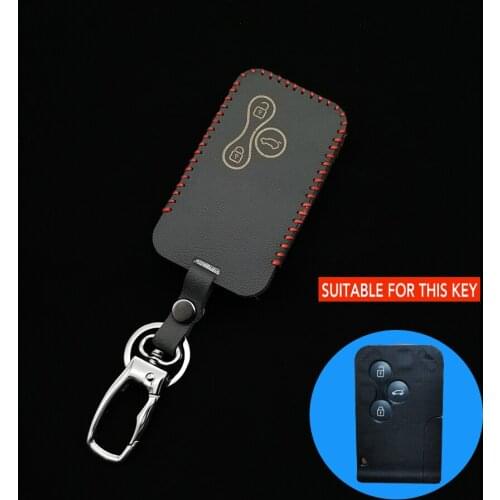 Leather Car Key Case For Renault Clio Logan Megane 2 3 Koleos Scenery Card 3 Button Smart Remote Control Cover Accessories
