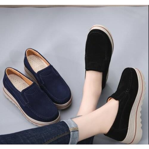 Autumn winter Women Flats Shoes Platform Sneakers Shoes Leather Suede Casual Shoes Slip On Keep warm Flats classic blue shoes