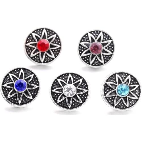 Flower Rhinestone Mini Buttons Charms 12mm Metal Snap Button for snap jewelry XH6035