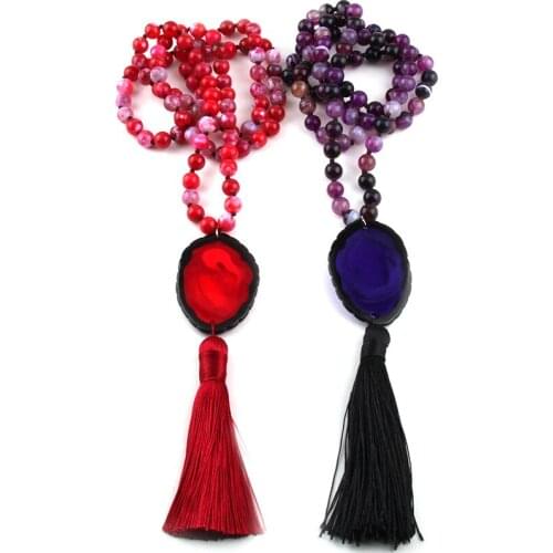 Fashion Bohemian Tribal Jewelry Fashion Semi- Precious Stones Long Knotted Tassel Necklace Women Ethnic Necklace