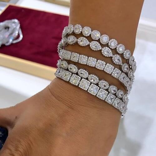 Fashion women hip hop bracelet jewelr with colorful cz paved white pink bracelet 16cm 18cm iced out bling cz tennis Jewelry