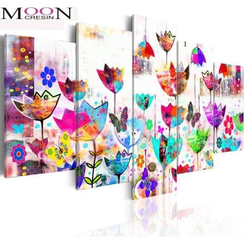 MOONCRESIN5pcs/set Diamond Painting 5D Flowers Full Drill Square Diamond Embroidery Butterfly Multi-picture