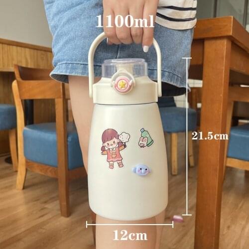 New Large-Capacity Water Bottle Portable Stainless Steel Thermos Mug Thermo Pot Outdoor Sports Bottle With Straw Send Stickers