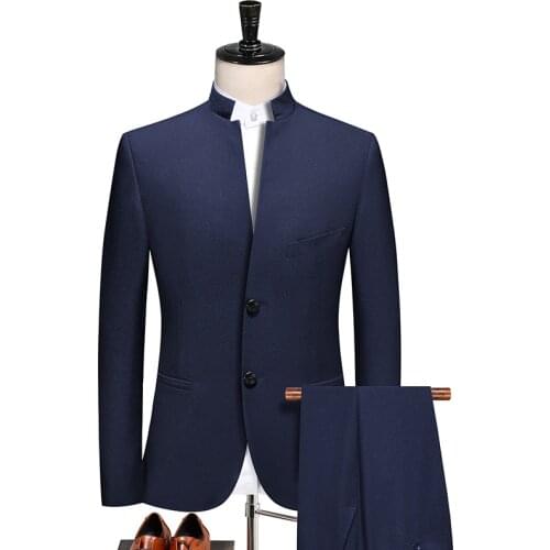 2021 New Style Men Chinese Tunic Collar Bridegroom Suit Formal Wear Dress Slim Fit Mens Suits Groom Wedding Blazer Costume Homme