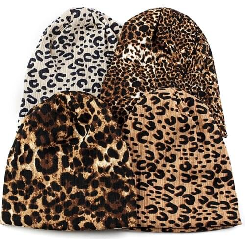 Charm Wood Adult Beanie Hat Autumn Winter Warm Hat Beanies Leopard Print Skull Cap For Women Men