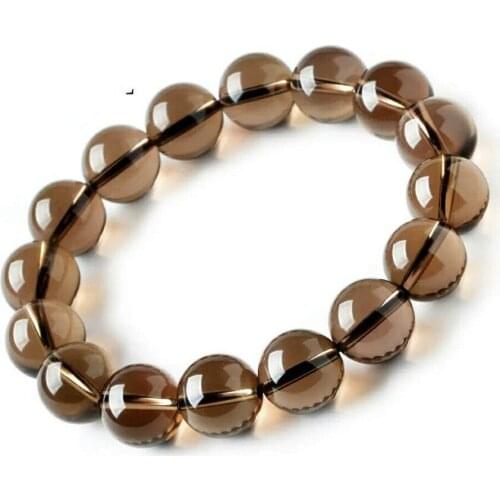Genuine Brown Natural Smoky Crystal Quartz Bracelets 13mm Stretch Crystal Big Round Bead Bracelet For Women Men Drop Shipping