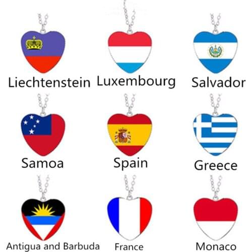 European and American Antigua and Barbuda, France, Liechtenstein, Luxembourg Monaco, Salvador, Samoa, Spain, Greek flag necklace