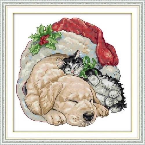 Christmas cat and dog Joy sunday Cross Stitch Kits 11 114CT unprinted and printed cross stitch kits needle crafts Animal pattern