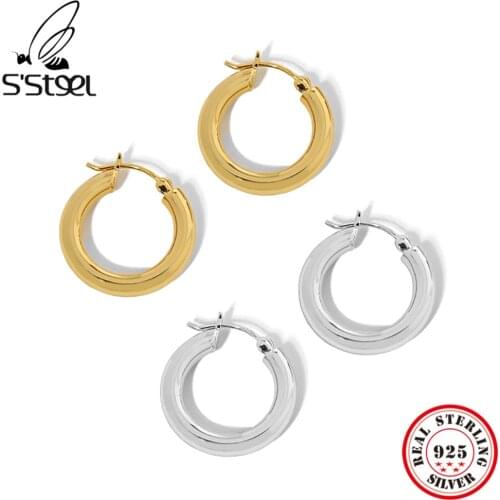 SSTEEL Korean Design Minimalist Geometric Circle 925 Sterling Silver For Women Hoops Earrings Gothic Accessories fine Jewelry