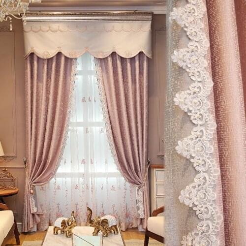 New Light Luxury Nordic Princess Wind Pink Bay Window Korean Lace Shading Rod Pocket Curtains for Living Dining Room Bedroom