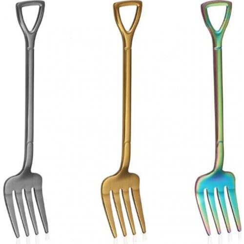 Stainless Steel Spade Fork Long Handle Ice Cream Fork Coffee Tool Home Convenient and Durable Kitchen Accessories Tableware