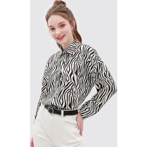 Office Lady Button Up Women Shirt Zebra Pattern Long Sleeve Oversize Ladies Blouse 2021 Summer Turn Down Collar Clothing Tops