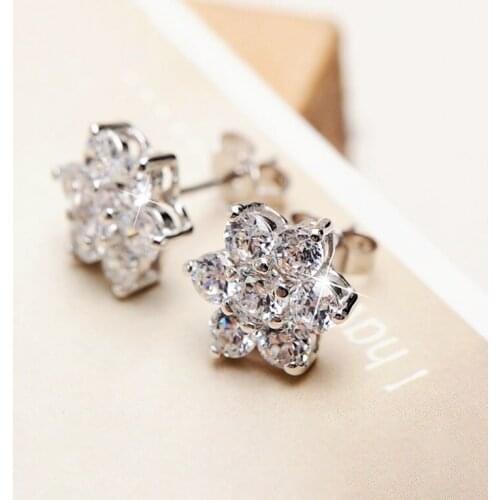 925 Sterling Silver Simple Zircon Snowflake Stud Earrings For Women Earrings Gift jewelry oorbellen S-E07