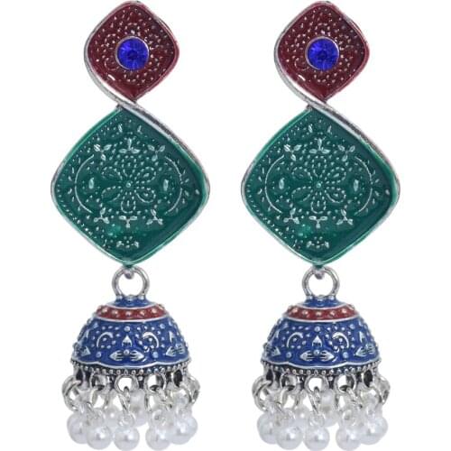 Afghan Jewelry Oxidized Silver Color Earrings Women Big pendientes Pearls Tassel Statement Jhumka Earring Gypsy Tribal Jewelry