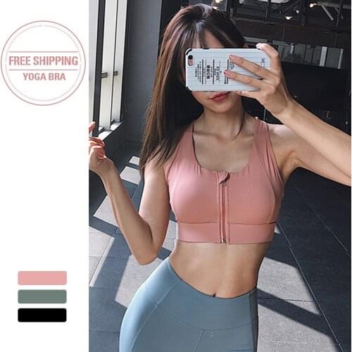 Women Zipper Sports Bras Padded Push Up Sports Tops Breathable Fitness Gym Yoga Sports Bra Top New Arrive 2021