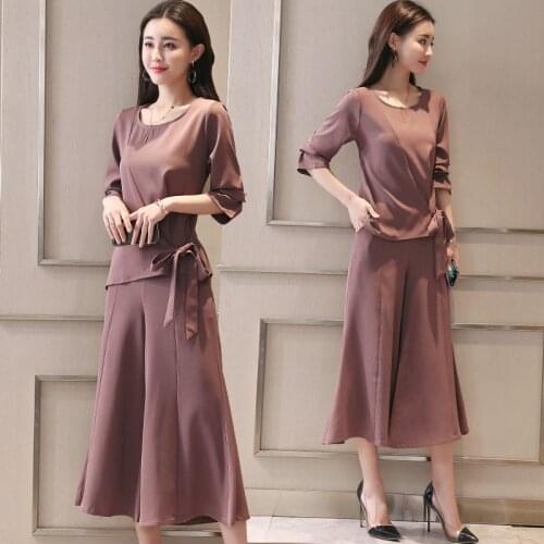 Set female 2018 spring new temperament casual fashion five-point sleeve clothes + wide leg pants cropped pants elegant two-piece