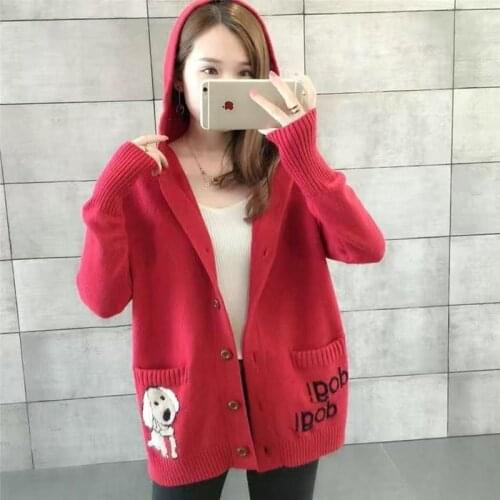 Womens Winter/Autumn Button Hooded Sweater Thicked Sweet Full Sleeve Sweaters Embroidery Sweet Big 3XL Size Casual Top Clothes