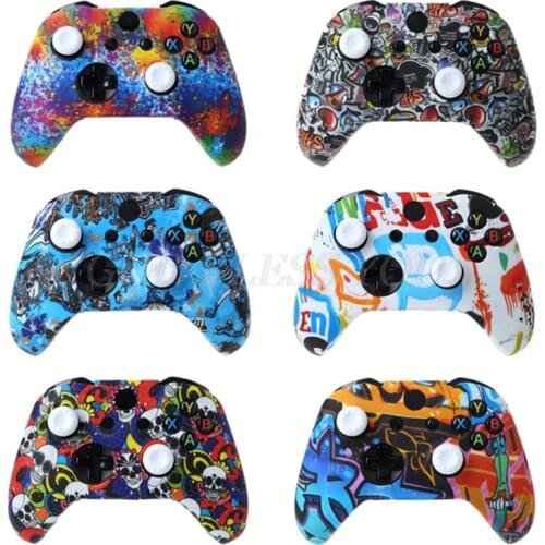1 Set Silicone Protective Skin Case Cover Grip Cap with Thumb Grips for XBox One X S Gaming Controller Protector Printing Camouf