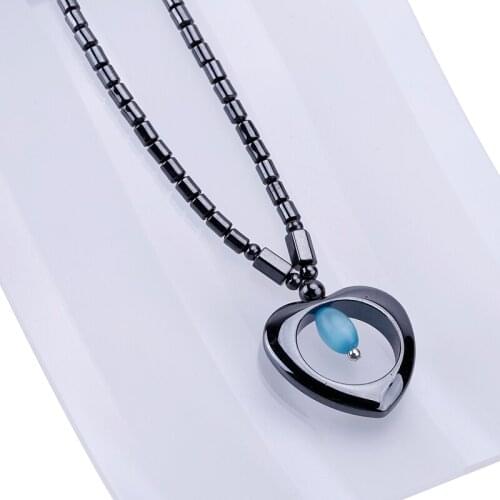1pcs Black Hematite Gem Stone Beads heart Pendant Necklace Charming necklace