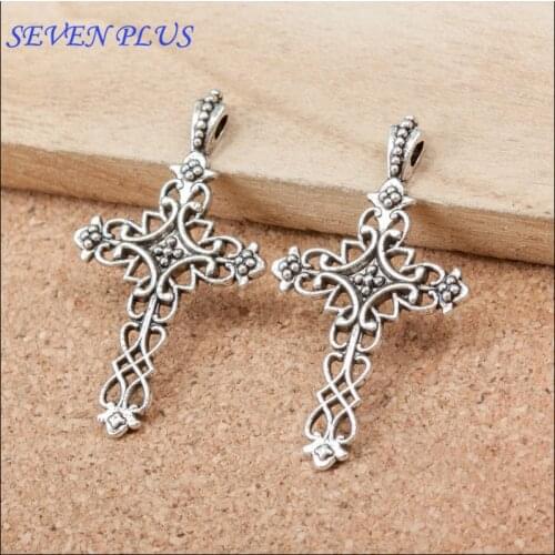 High Quality 10 Pieces/Lot 20mm*38mm Anique Silver Plated Hollow Out Cross Charms For Jewelry Making