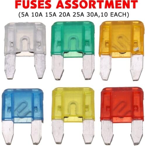 60pcs Mixed Mini Blade Fuse Zinc Alloy and Plastic Material 5A 10A 15A 20A 25 30A AMP Set For Auto Car Truck