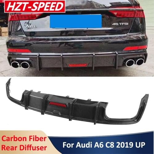 A6 A6L Car Back Bumper Lip Carbon Fiber Rear Diffuser With LED Lights For Audi A6 S6 C8 Tuning 2019 Up Body Kit Modification