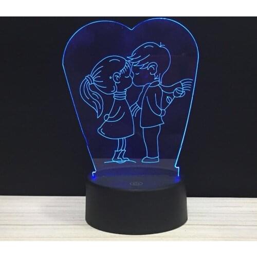 Boy & Girl Kiss Pure Love LED 3D Acrylic Night Lamp Light Mylamp Luminary With Touch And Remote Lamps Lights Kids Decoration GiC