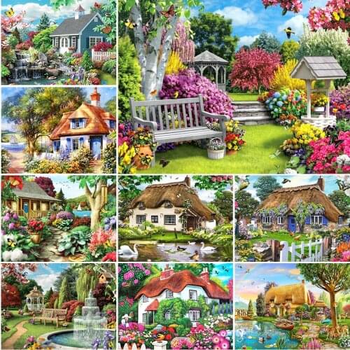 5D DIY Diamond Painting Landscape Garden House Cross Stitch Kit Full Drill Embroidery Mosaic Picture of Rhinestones Decor Gift