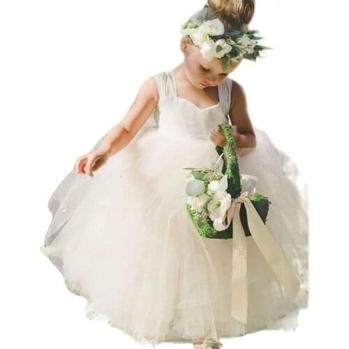 Wide Straps Cute Ball Gown Tulle Flower Girls Dresses 2021 New Elastic Band Back Adjustable Communion Dresses Vestidos Primera