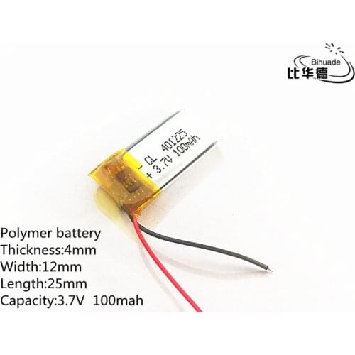 Free shipping 1pcs/lot 3.7V 100mAh 401225 Lithium Polymer LiPo Rechargeable Battery li ion For Mp3 PAD