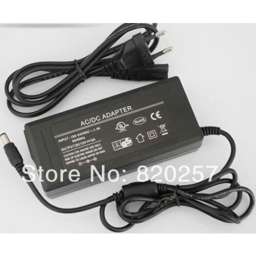 Free Shipping 2pcs/lot DC12V 6A 72W AC100-240V input led Adapter power supply with plug cable