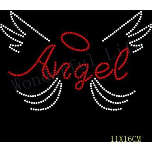 Free Shipping hotfix rhinestones angel with wing design Heat transfer design iron on motifs DIY motif