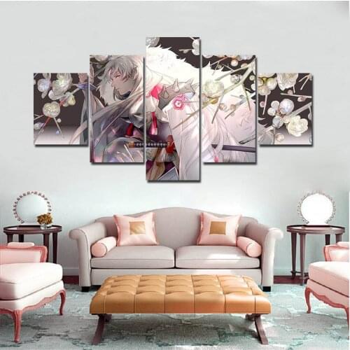Large Wall Pictures5 Panel Painting Inuyasha Poster Japan Anime Comic Poster Print Framed Large Canvas Janpanese Poster
