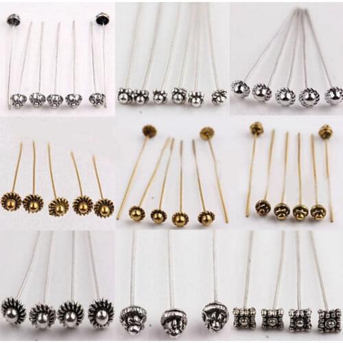 20Pcs Antique Silver Metal Flower Long Head Pins for Jewelry Making Diy Beads Ball Pins Findings Accessories 50mm