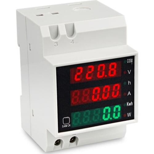 D52-2047 DIN-rail Multi-function Digital Meter AC 80-300V 0-100A Active Power Factor electric energy Ammeter Voltmeter