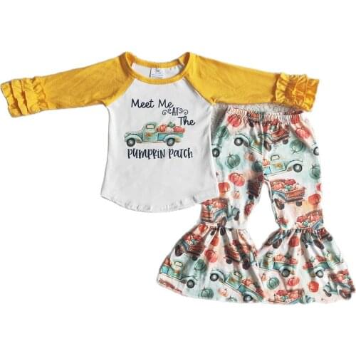 RTS Baby girls icing long sleeve raglan tee shirt top children bell bottom pants sunflower wholesale boutique clothing sets
