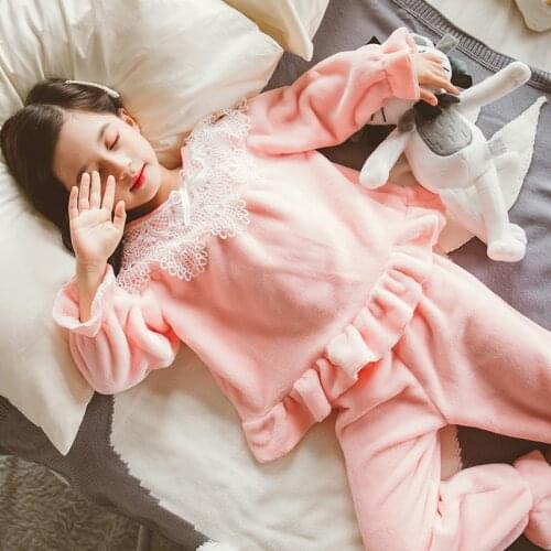 Kids Pajamas Girls Winter Pajamas Children Autumn Thick Flannel Princess Wind Plus Velvet Home Suit Korean Girl Clothes Winter