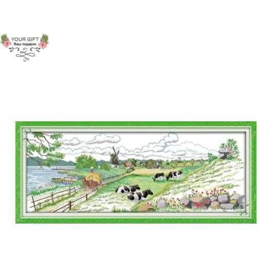 Your Gift F156 Free Shipping 14CT 11CT Counted and Stamped Home Decor Pasture Scenery Needlepoints Embroidery Cross Stitch Kits