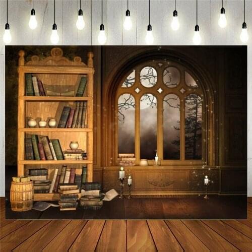 Photography Backdrop European Retro Library Bookshelf Bookcase Study Mural Room Interior Scene Background