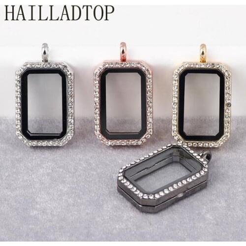 Geometry Locket Fashion Floating Locket Pendant Magnetic Glass Living Floating Locket Crystal Rectangle Locket Rose Gold Color