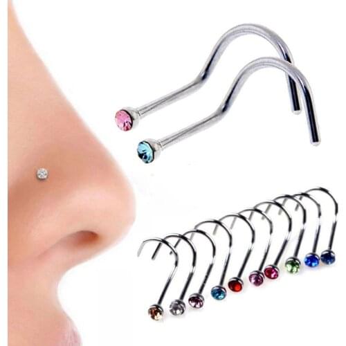 100pcs Nose Rings 10 Colors 18G Nostril Nose Ring Screw Studs Body Jewelry Piercing Nose Bone
