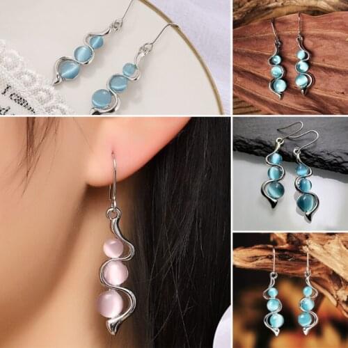 Beautiful Blue Bohemia Curved Wavy Earrings for Women Party Anniversary Korean Fashion Dangle Earrings Jewelry