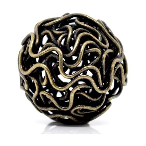 Zinc metal alloy Spacer Beads Ball Antique Bronze Flower Hollow Pattern Color Plated About 18mm(6/8")Dia,2 PCs new