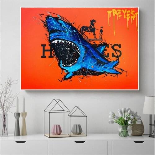 Cartoon shark Poster Canvas Painting Graffiti Street Art Wall Picture For Living Room Home Decor Posters And Prints Wall Decor
