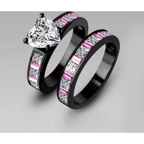 Personality men and women popular black gold love main stone set ring girlfriends anniversary gift