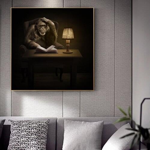 Thinking Monkey Modern Art Canvas Posters and Prints Chimpanzee Art Paintings on the Wall Art Aniamls Pictures Home Wall Decor